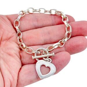 Vintage Silpada Sterling Silver 925 Heart Toggle Bracelet 7.5" B0992